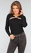 Zwarte Ribstof Top met Cutouts