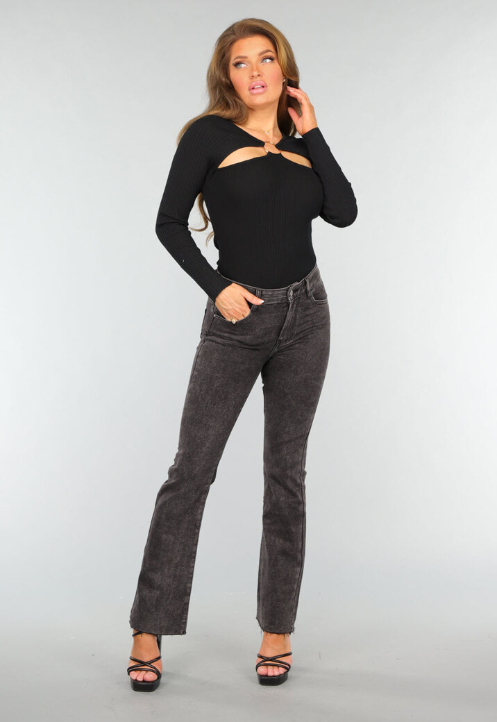 Zwarte Ribstof Top met Cutouts