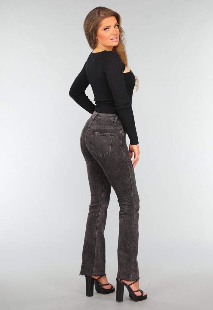 Zwarte Ribstof Top met Cutouts