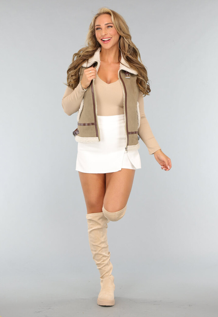 Khaki Teddy Bodywarmer met Riempjes