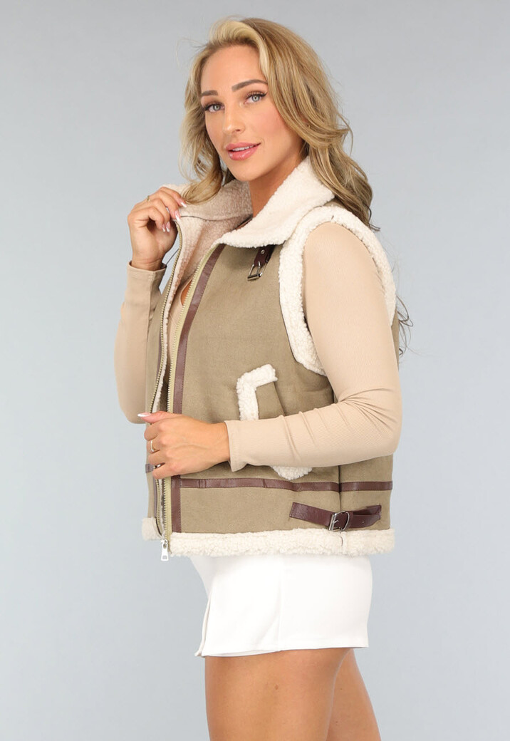 Khaki Teddy Bodywarmer met Riempjes