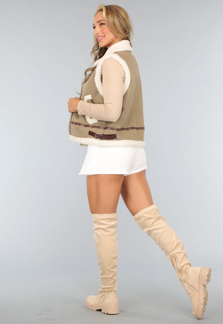 Khaki Teddy Bodywarmer met Riempjes