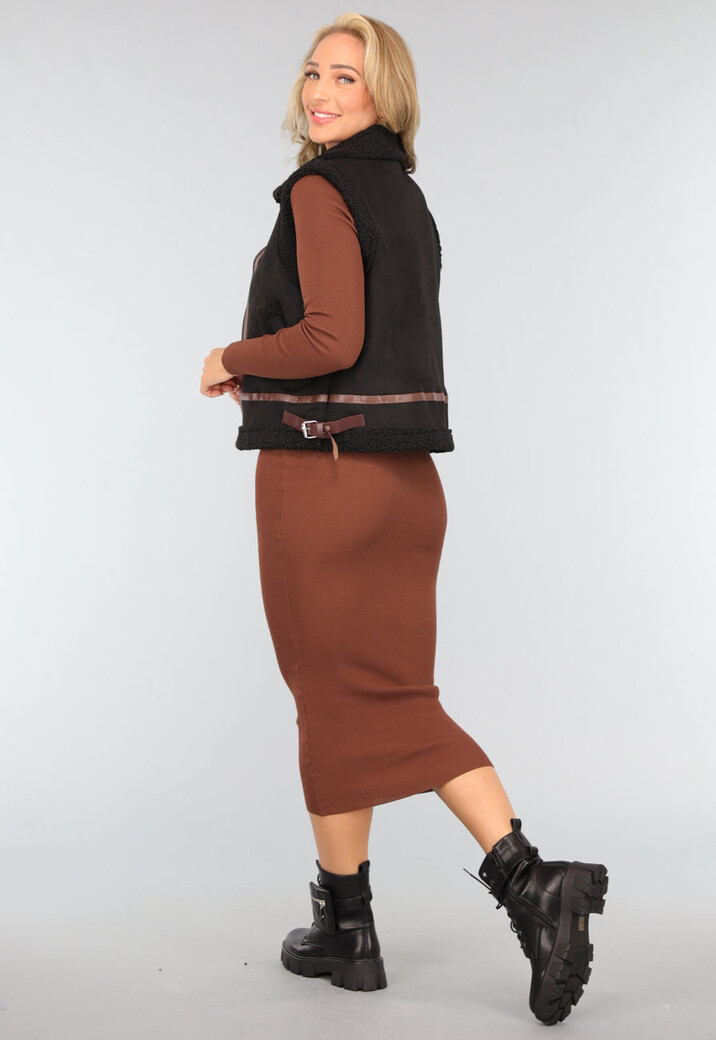 Zwart Teddy Gilet met Gesp Details