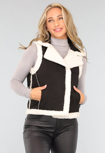 NEW1109 Zwarte Suèdelook Teddy Bodywarmer