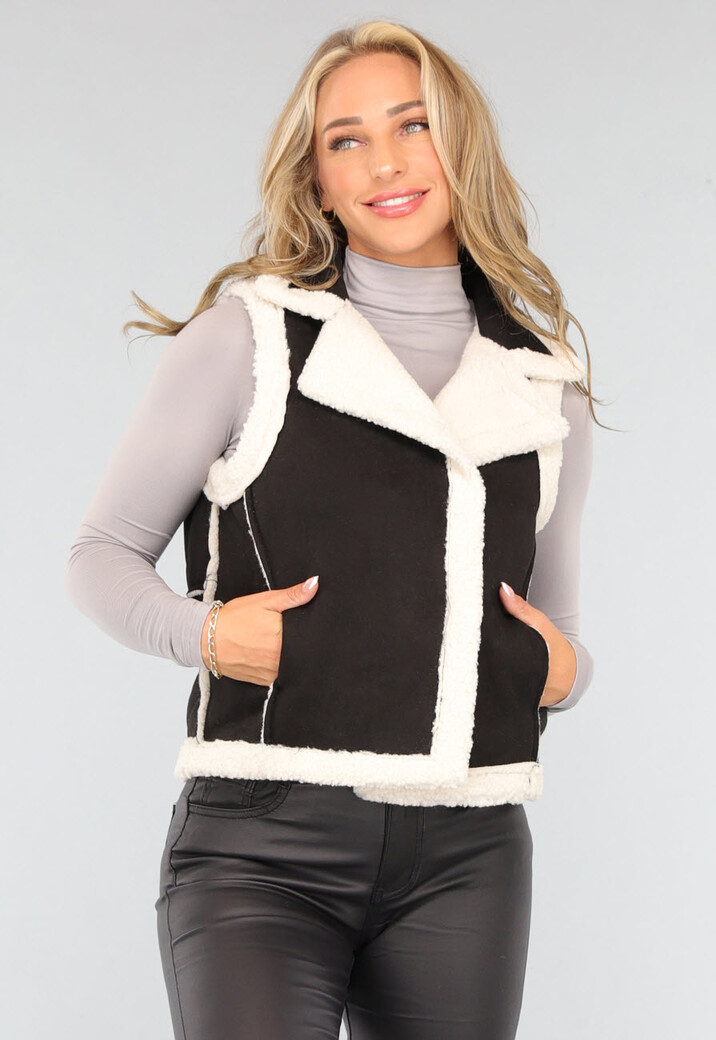 Zwarte Suèdelook Teddy Bodywarmer