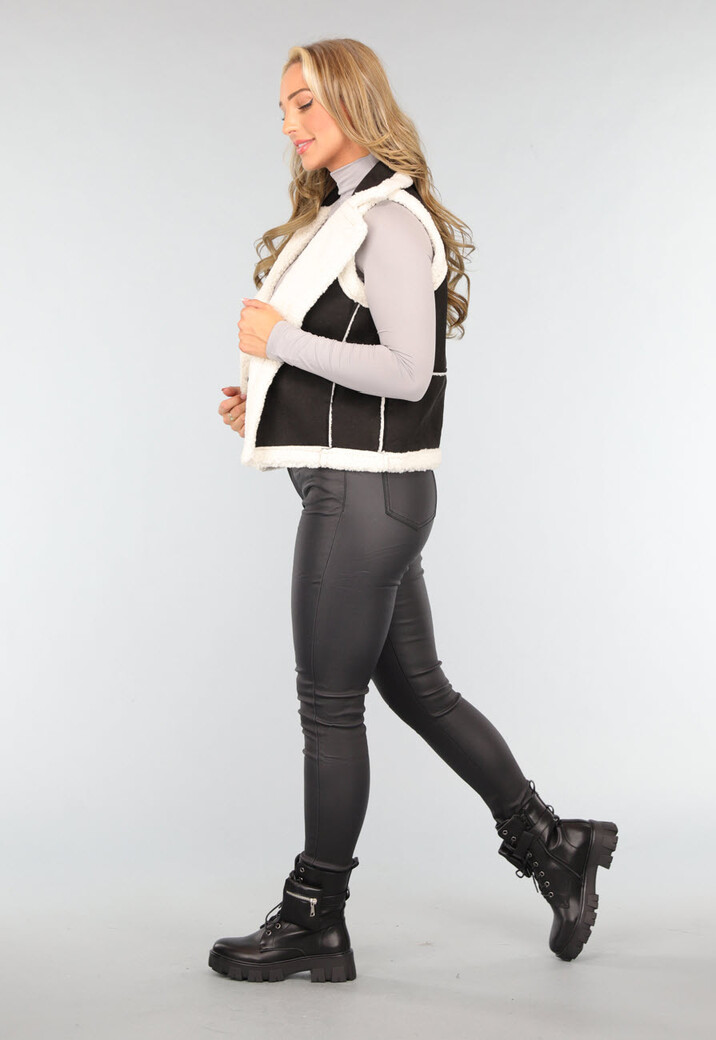 Zwarte Suèdelook Teddy Bodywarmer