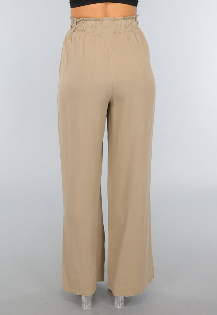 Taupe Linnenlook Broek met Wijde Pijpen