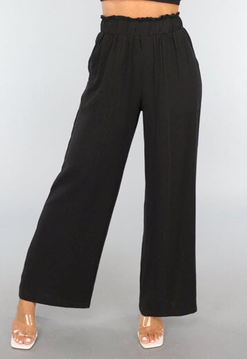 NEW1109 Zwarte Linnenlook Wide Leg Broek