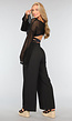 Zwarte Linnenlook Wide Leg Broek