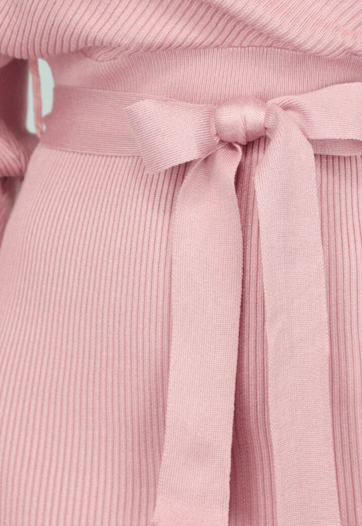 Lichtroze Rib Overslag Jurkje met Tailleband