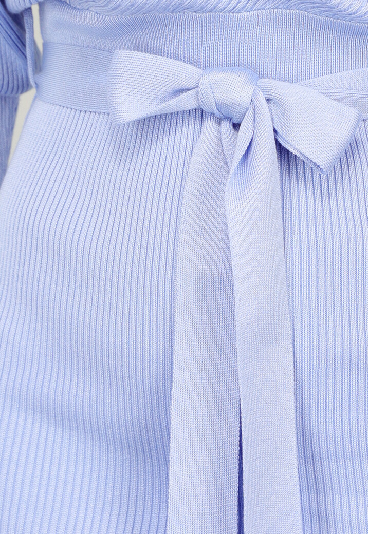 Lichtblauwe Rib Jurk met Ceintuur
