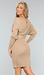 Taupe Rib Overslag Midi Jurk met Tailleband