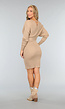 Taupe Rib Overslag Midi Jurk met Tailleband