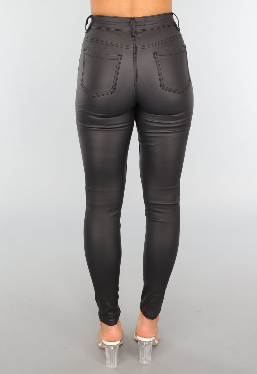 Crazy Lover Midden Taille Lederlook Skinny Broek voor Dames met Twee