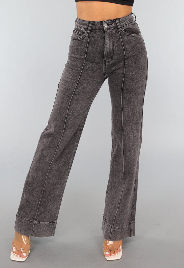 Grijze Washed High Waist Flair Jeans