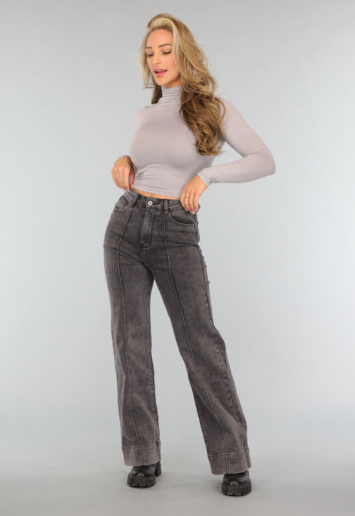 Grijze Washed High Waist Straight Jeans