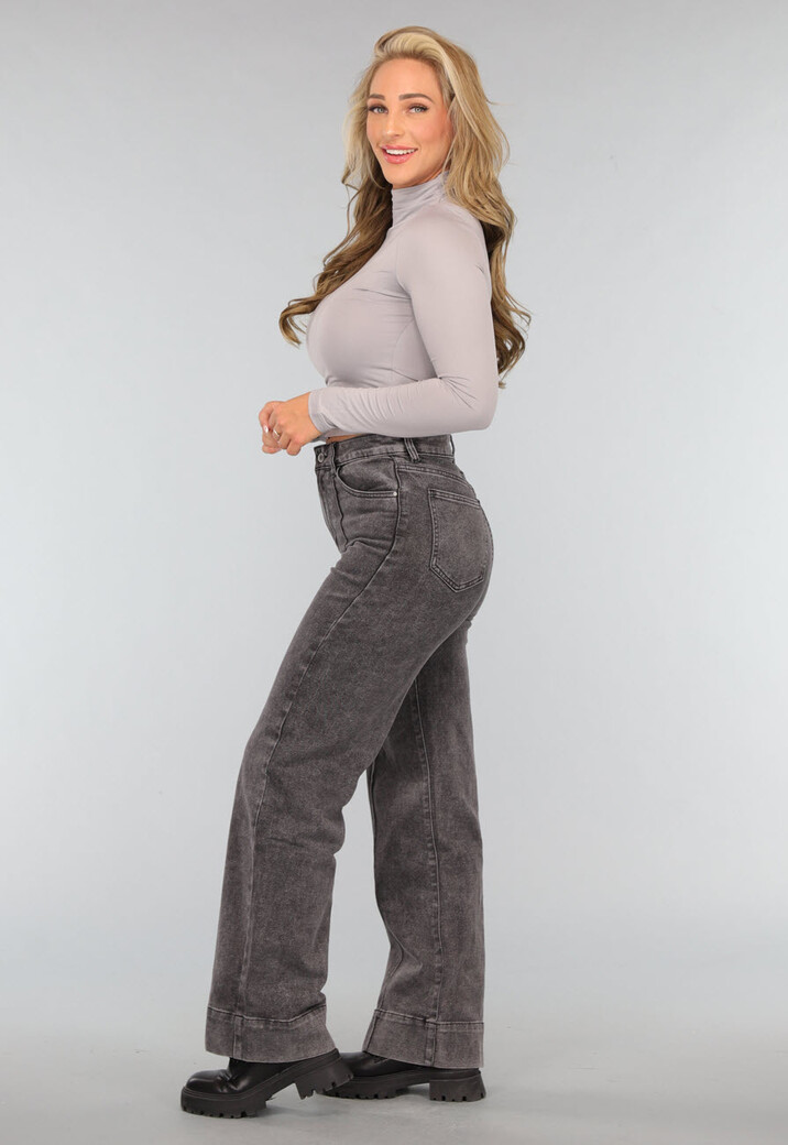 Grijze Washed High Waist Straight Jeans
