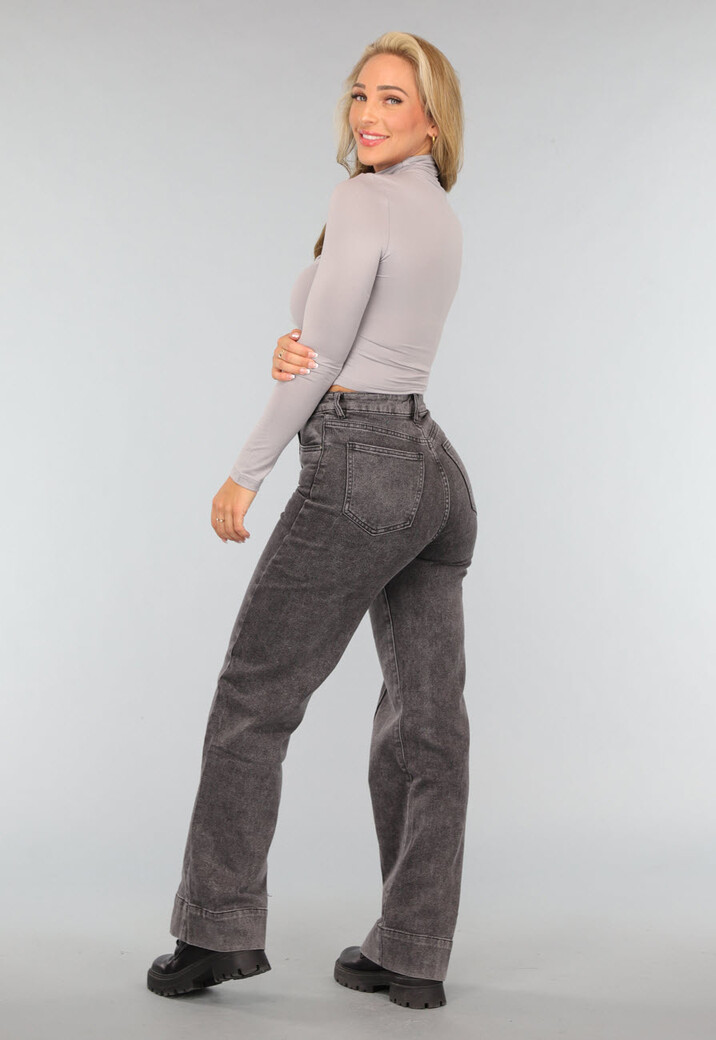 Grijze Washed High Waist Straight Jeans