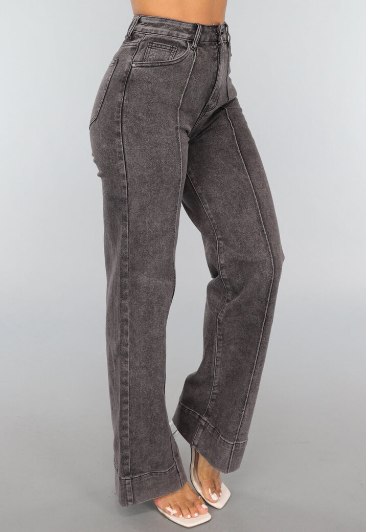 Grijze Washed High Waist Straight Jeans