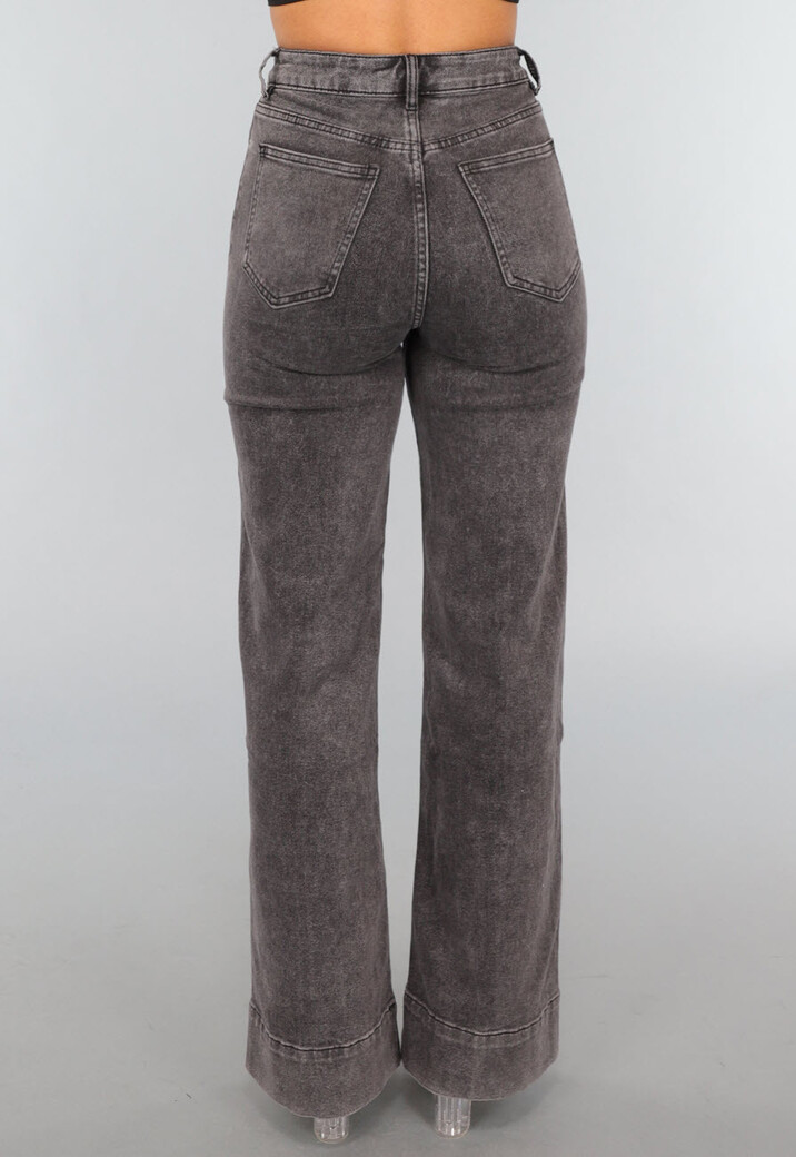 Grijze Washed High Waist Straight Jeans