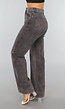 Grijze Washed High Waist Straight Jeans