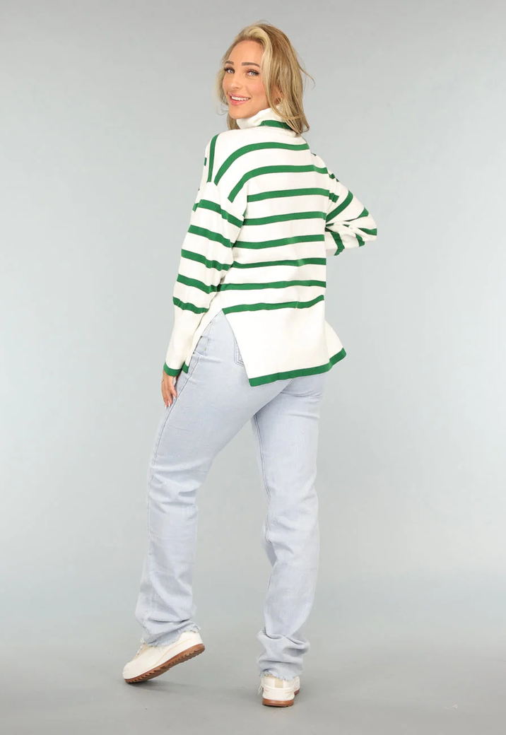 Witte Turtleneck met Groene Strepen