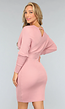 Lichtroze Rib Overslag Jurkje met Tailleband