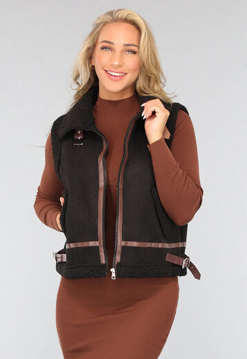 NEW1109 Zwart Teddy Gilet met Gesp Details