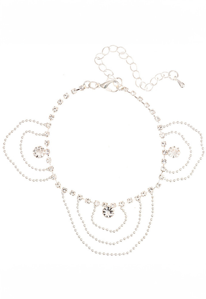 Zilveren Layered Stainless Enkelbandje met Glitter Steentjes