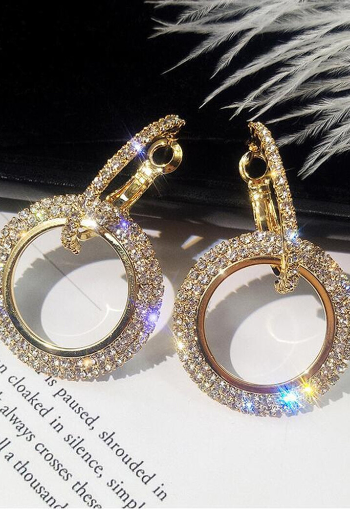 Gouden Ronde Stainless Steel Glitter Oorbellen