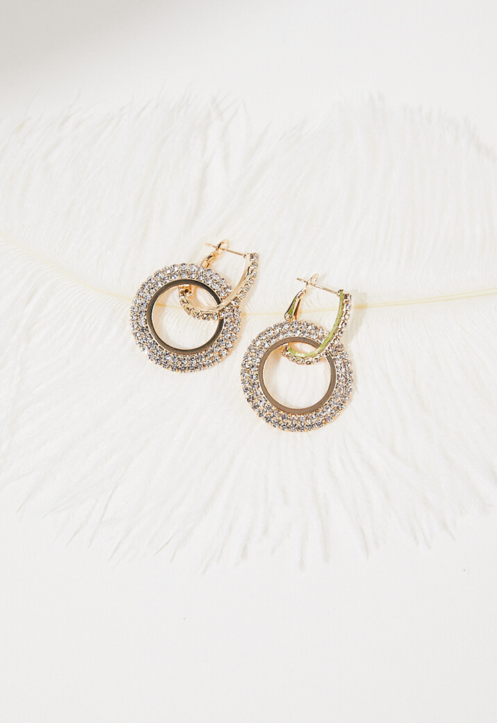 Gouden Ronde Stainless Steel Glitter Oorbellen