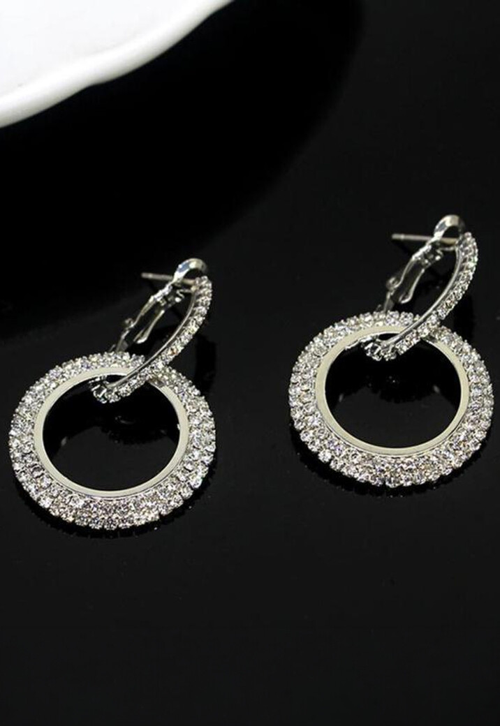 Zilveren Ronde Stainless Strass Oorbellen