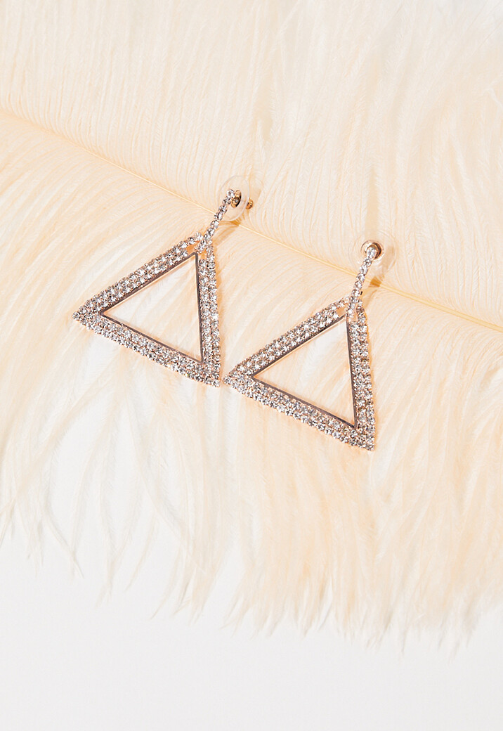 Rosé Gouden Stainless Driehoek Oorbellen met Glitter Steentjes