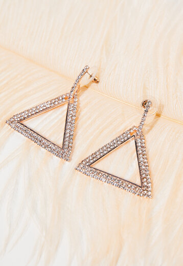 Rosé Gouden Stainless Driehoek Oorbellen met Glitter Steentjes