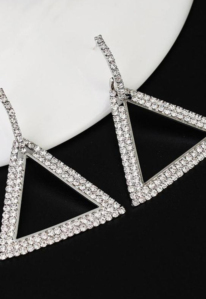 Zilveren Triangle Stainless Strass Oorbellen