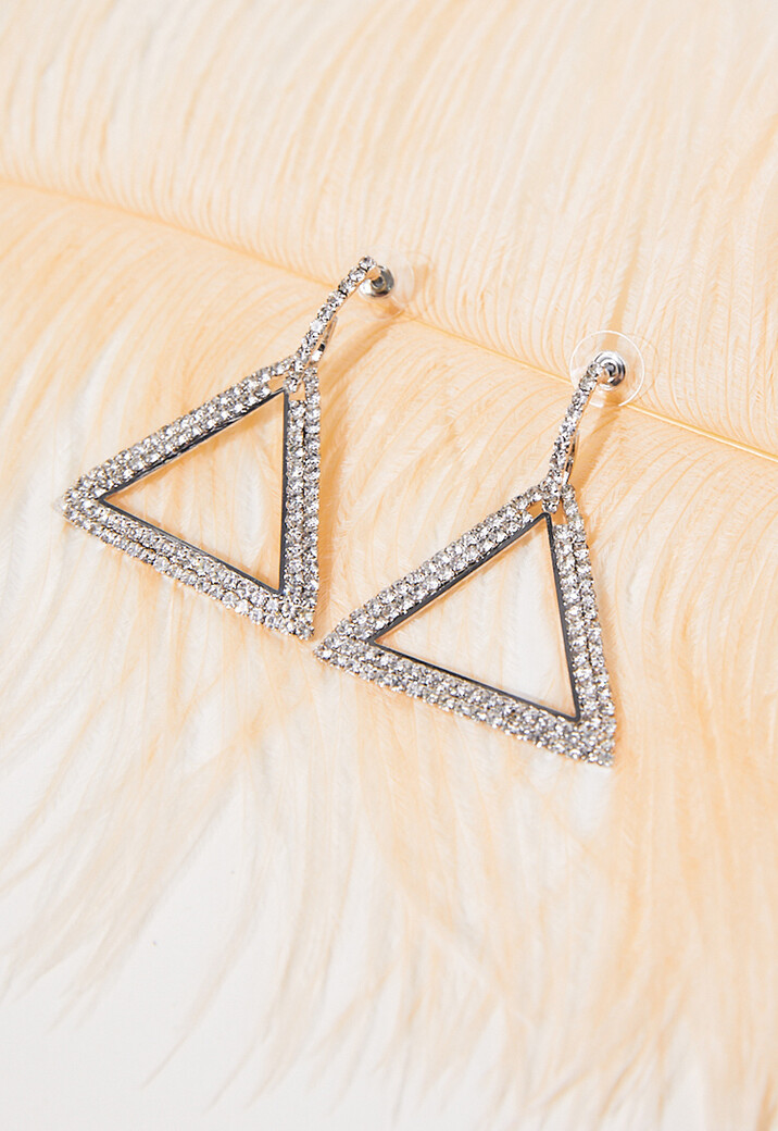 Zilveren Triangle Stainless Strass Oorbellen