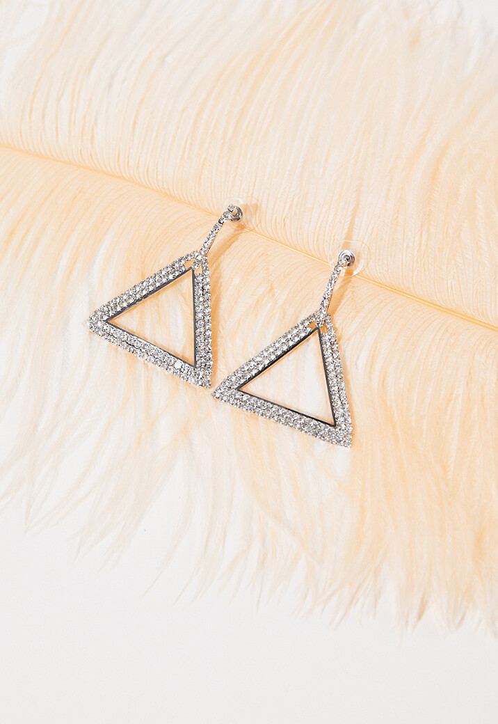 Zilveren Triangle Stainless Strass Oorbellen