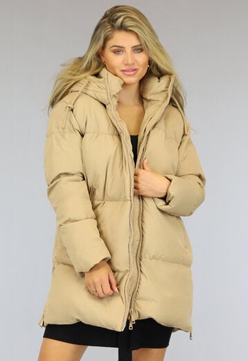 SALE50 Camel Gewatteerde Oversized Winterjas