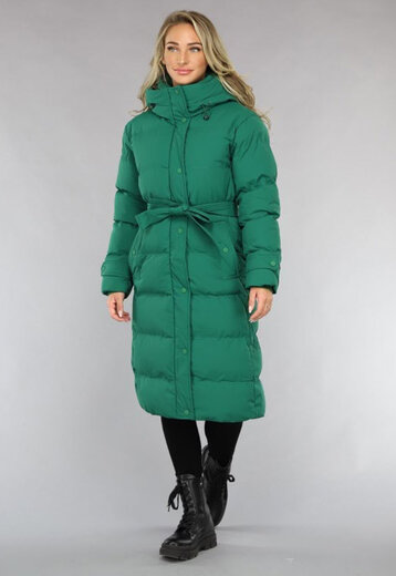 Groene Lange Gewatteerde Winterjas
