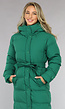 Groene Lange Gewatteerde Winterjas met Tailleband