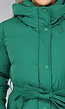Groene Lange Gewatteerde Winterjas met Tailleband