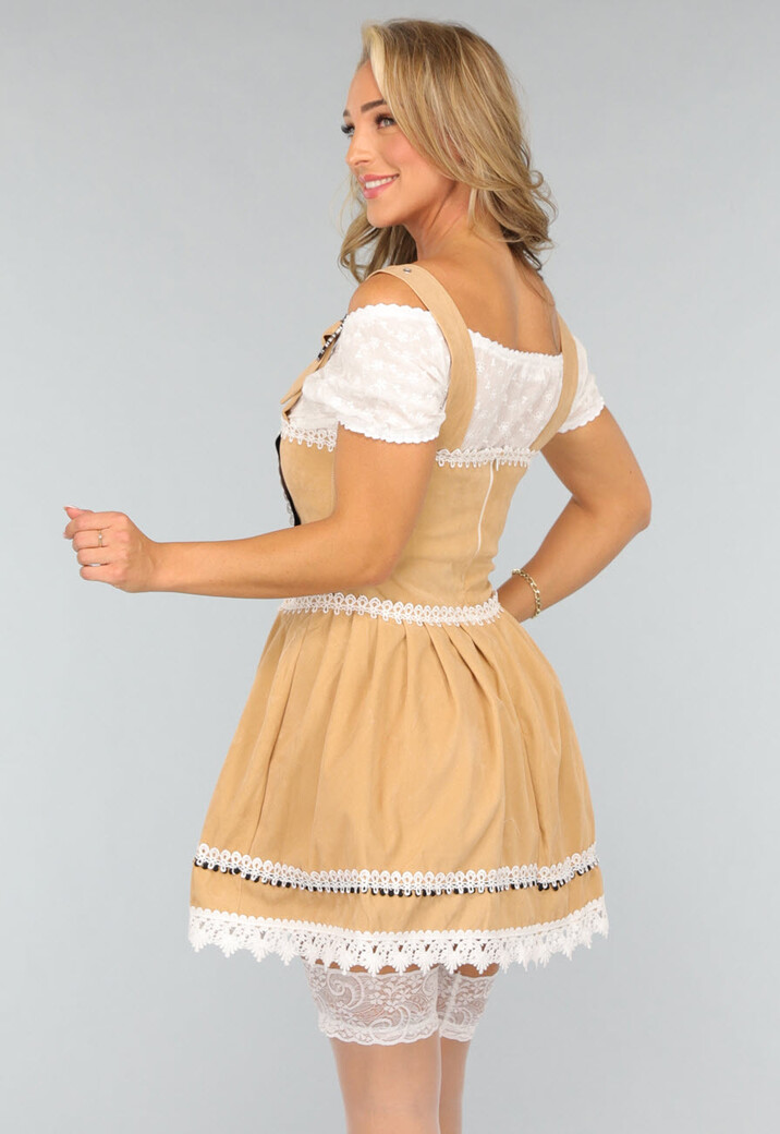 Beige Suèdelook Kostuum met Dirndl Jurk