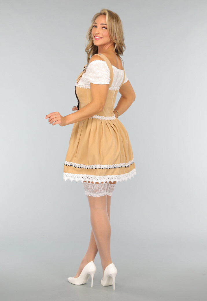 Beige Suèdelook Kostuum met Dirndl Jurk