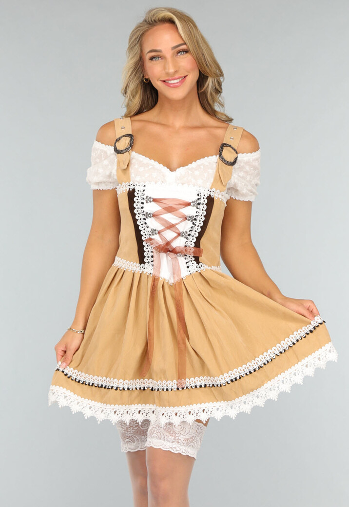 Beige Suèdelook Kostuum met Dirndl Jurk