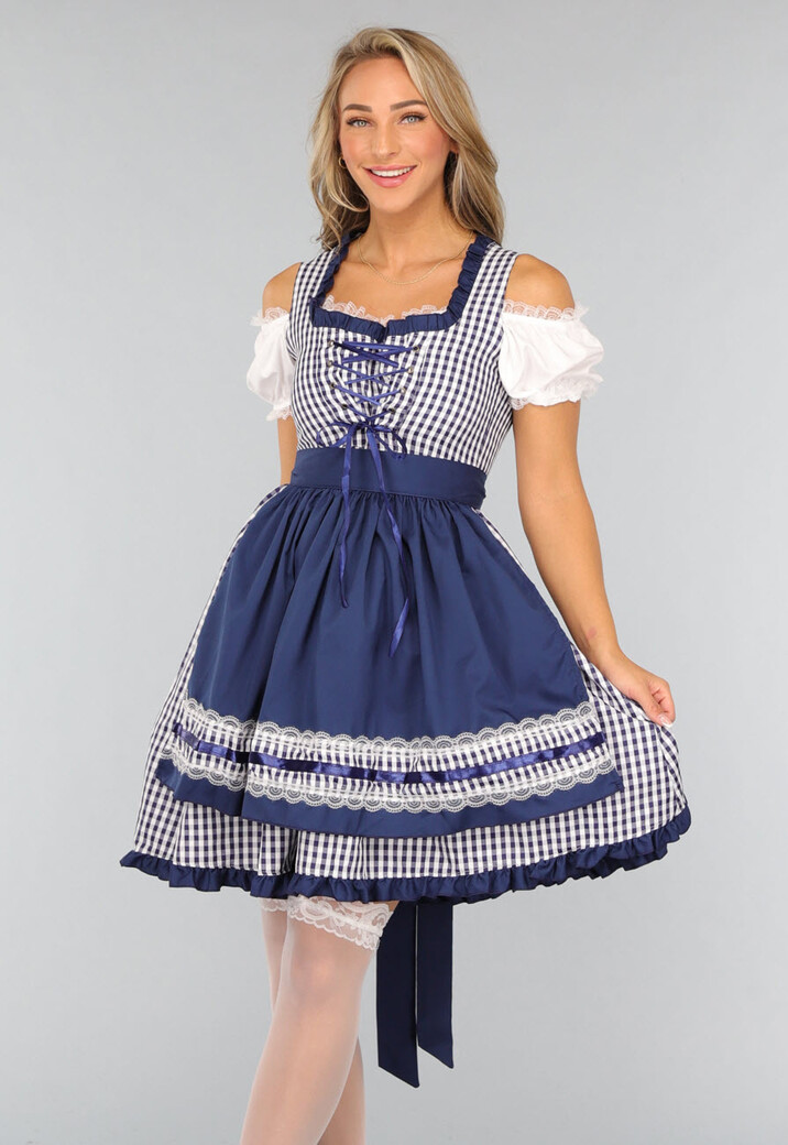 Blauw Geruit Off Shoulder Oktoberfest Jurkje