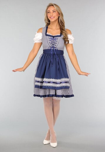 NEW1809 Blauw Geruit Off Shoulder Oktoberfest Jurkje