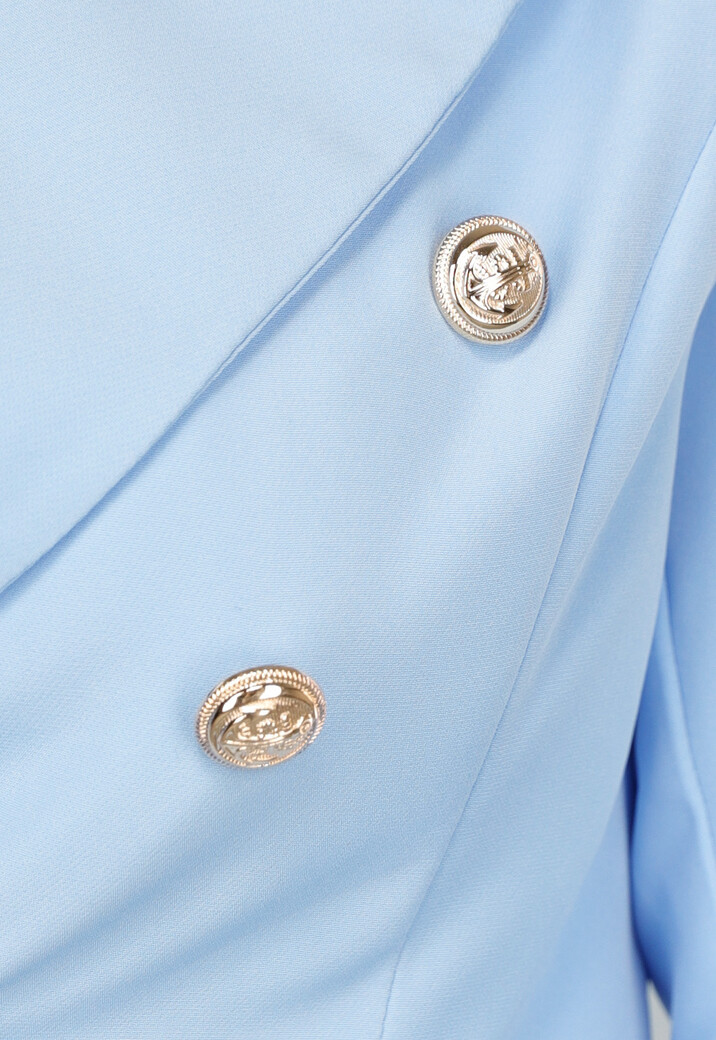 Lichtblauwe Button Blazer met Schoudervulling