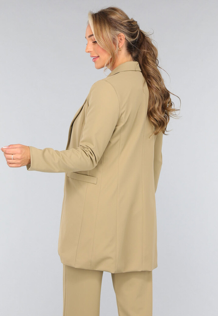 Khaki Stretch Blazer met Schoudervulling