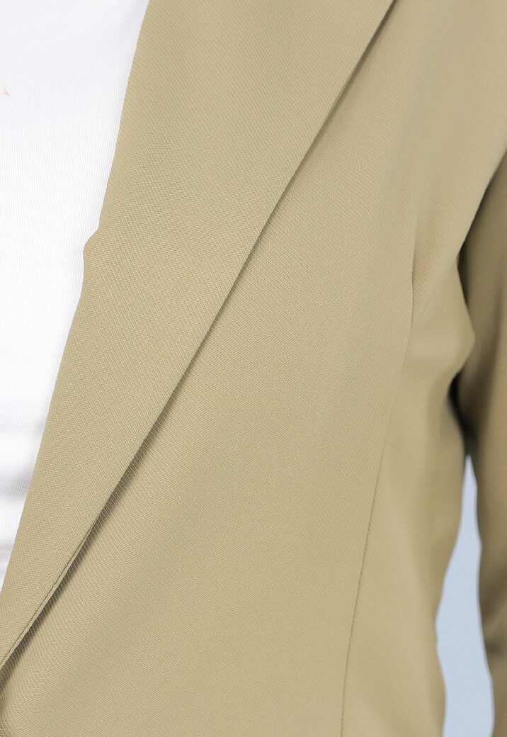 Khaki Stretch Blazer met Schoudervulling