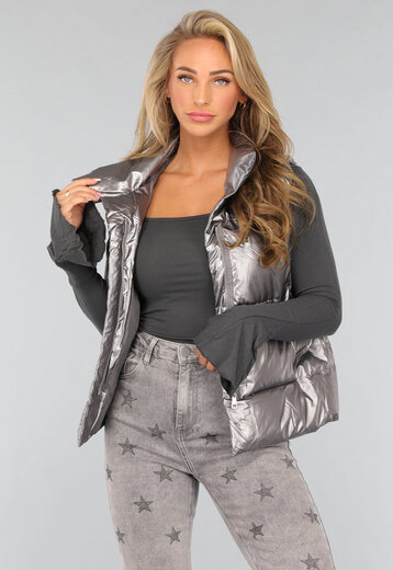 Grijze Metallic Bodywarmer met Tasje